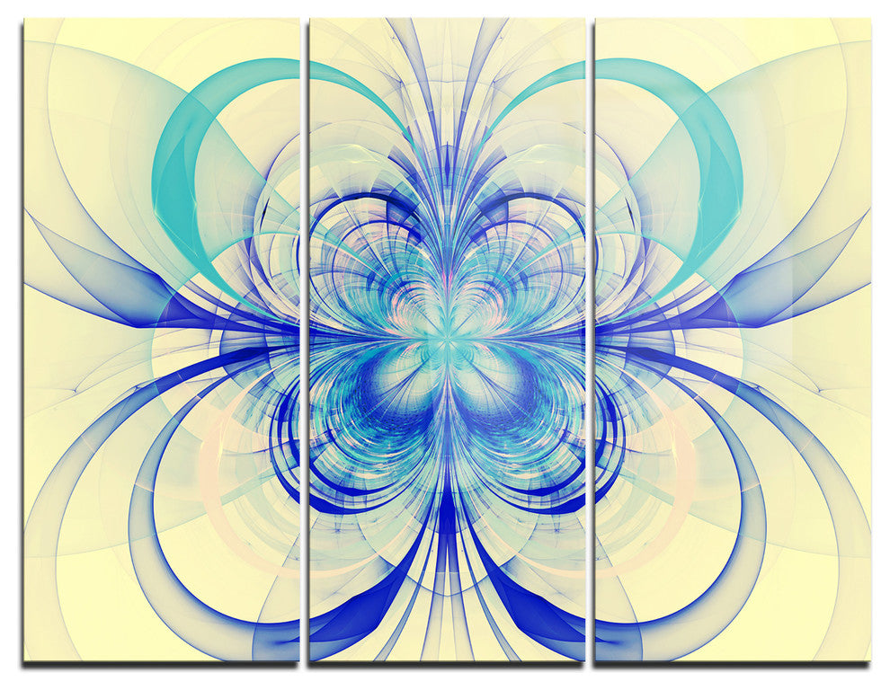 "Blue Fractal Flower Pattern" Digital Metal Wall Art, 3 Panels, 36"x28"