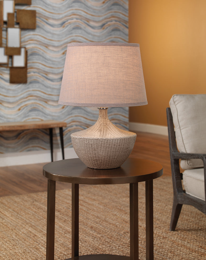 Basketweave Table Lamp, Off White Ceramic With Medium Open Cone Shade