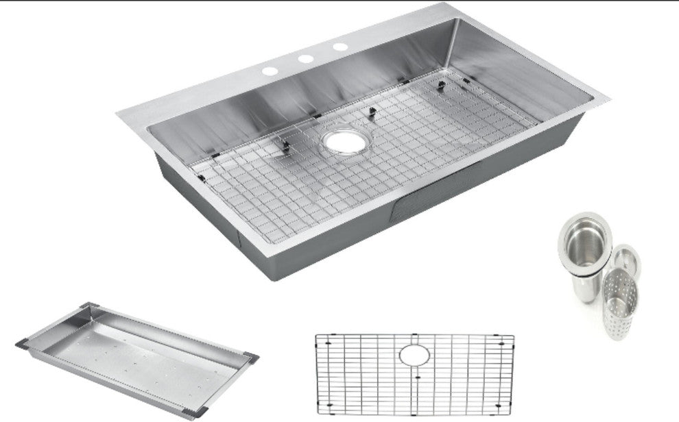 33" Topmount/Drop-In Single Bowl Kitchen Sink With Accessories