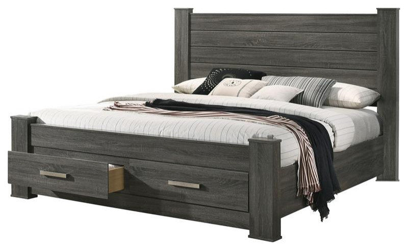 Weathered Gray Wood Queen Platform Bed with Storage