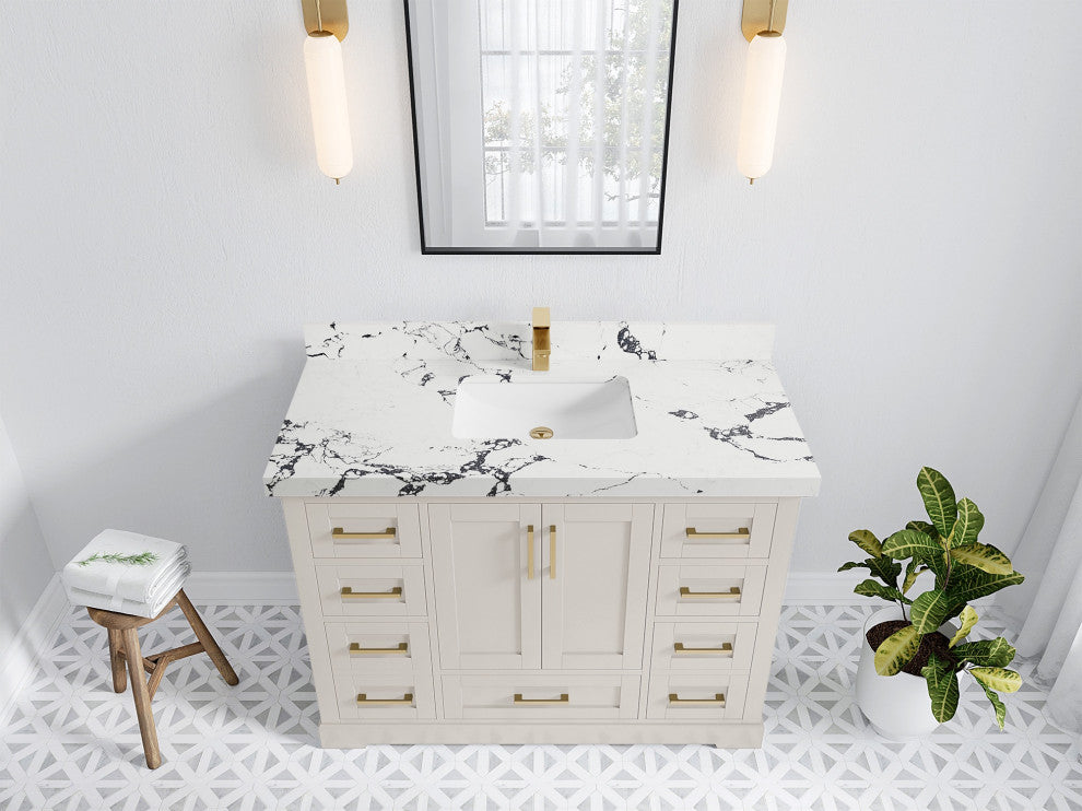 Boston 48" Single Sink Bath Vanity in Fine Grain 2" Viola Night