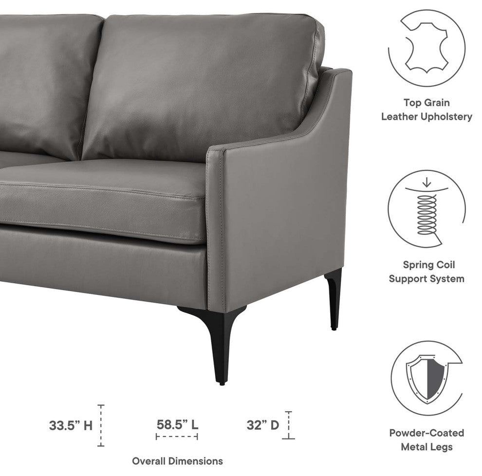 Corland Leather Loveseat, Gray