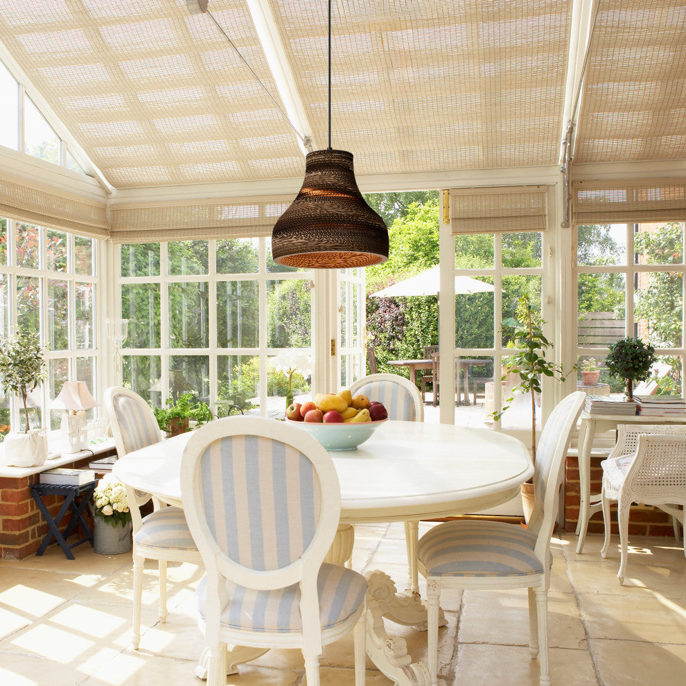 Matte Black Modern Nordic Style Pendant With Natural Brown Origami Paper Shade