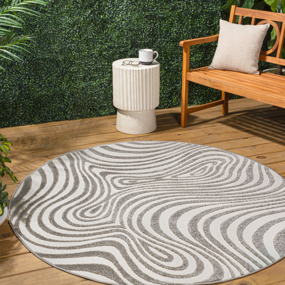 Maribo High-Low Abstract Groovy Striped Indoor/Outdoor Area Rug