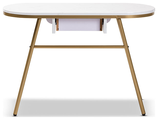 Modern Contemporary Gold Finished Metal Console Table With Faux Marble Tabletop