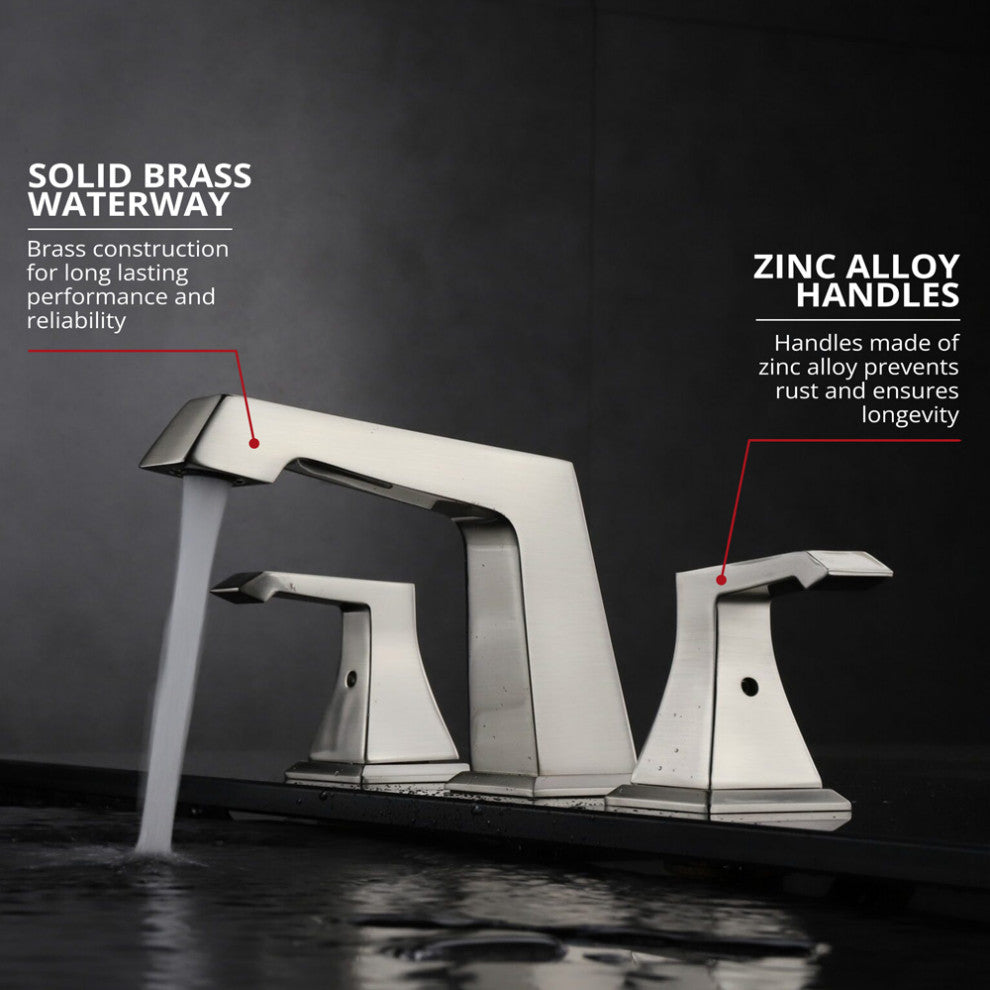 Balduina Brass 3 Hole 8"spread Bathroom Faucet, Brushed Nickel