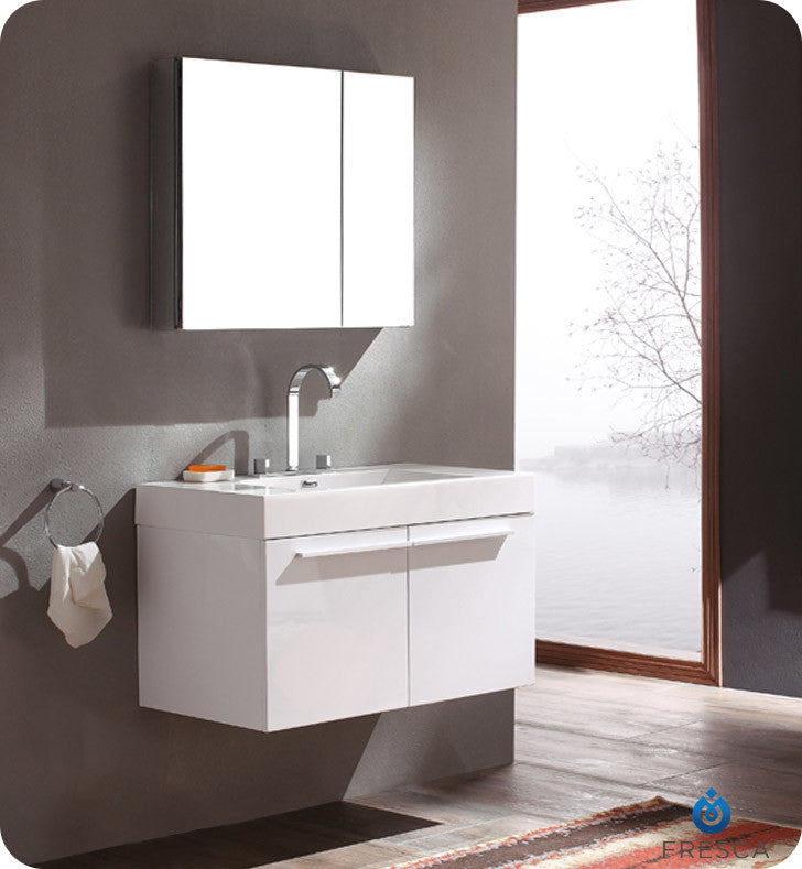 Vista White Modern Bathroom Vanity With Medicine Cabinet, FFT3801CH
