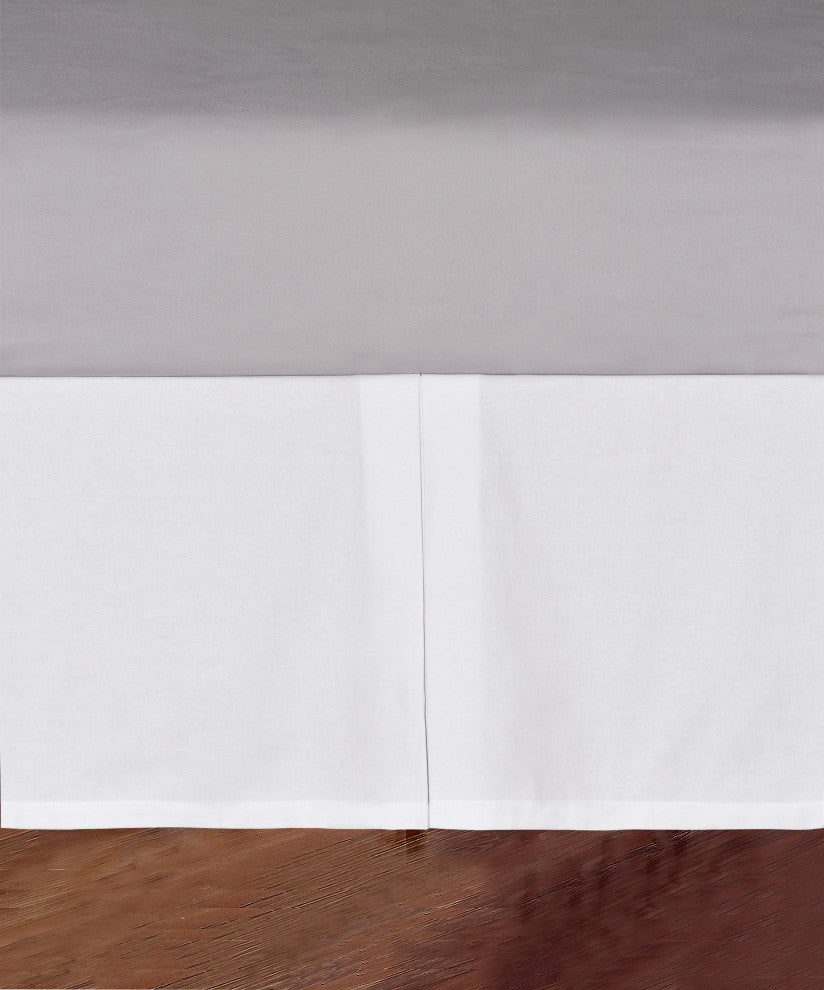 Serenta Solid White Cotton Canvas Drop Bed Skirt with Quadruple Pleats, White, Twin