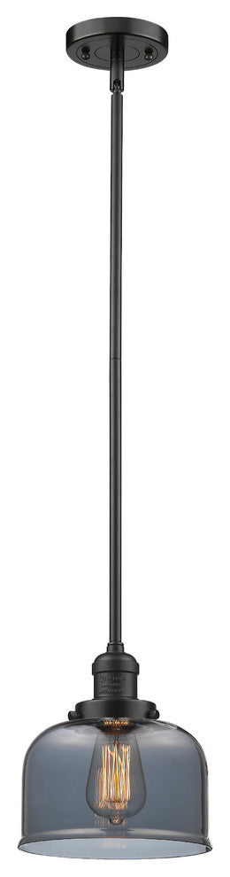 1-Light Large Bell 8" Pendant, Oil Rubbed Bronze, Glass: Plated Smoked