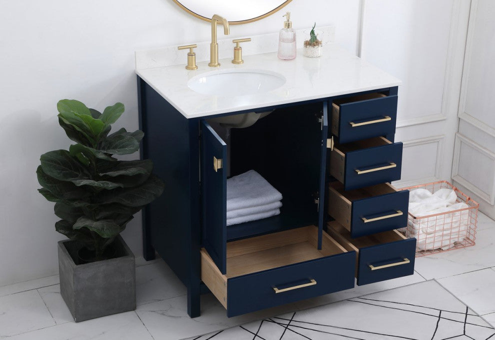 Iris 36" Single Bathroom Vanity, Blue With Backsplash