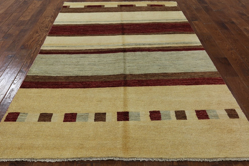 Modern Multicolor Gabbeh Hand-Knotted Wool Rug, 6'x9'