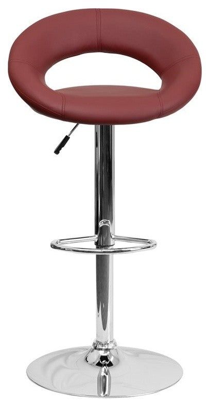 Estella Burgundy Vinyl Round-Orbit Back Swivel Adjustable Barstool