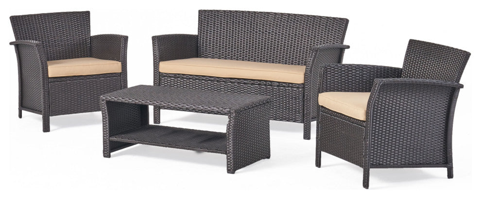 GDF Studio 4-Piece Clearwater Outdoor Brown Wicker Sofa Set