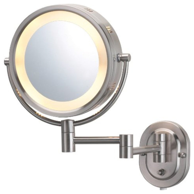 Jerdon HL65N 8" Two-Sided Swivel Halo Light Wall Mount Mirror, 5x Magnification,