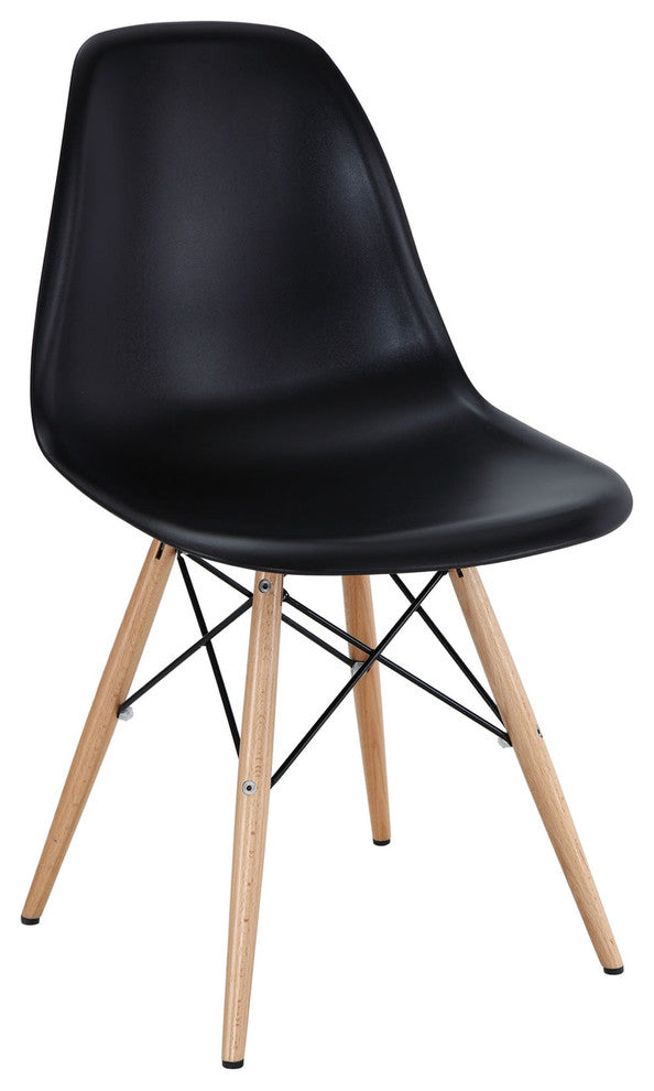 Modern Eiffel Side Chair Wood Dowel Base, Black