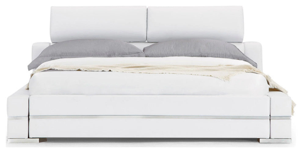 Hera White Leather Platform Bed, King