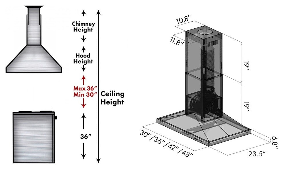 ZLINE 48" Convertible Vent Island Mount Range Hood in Black Stainless Steel