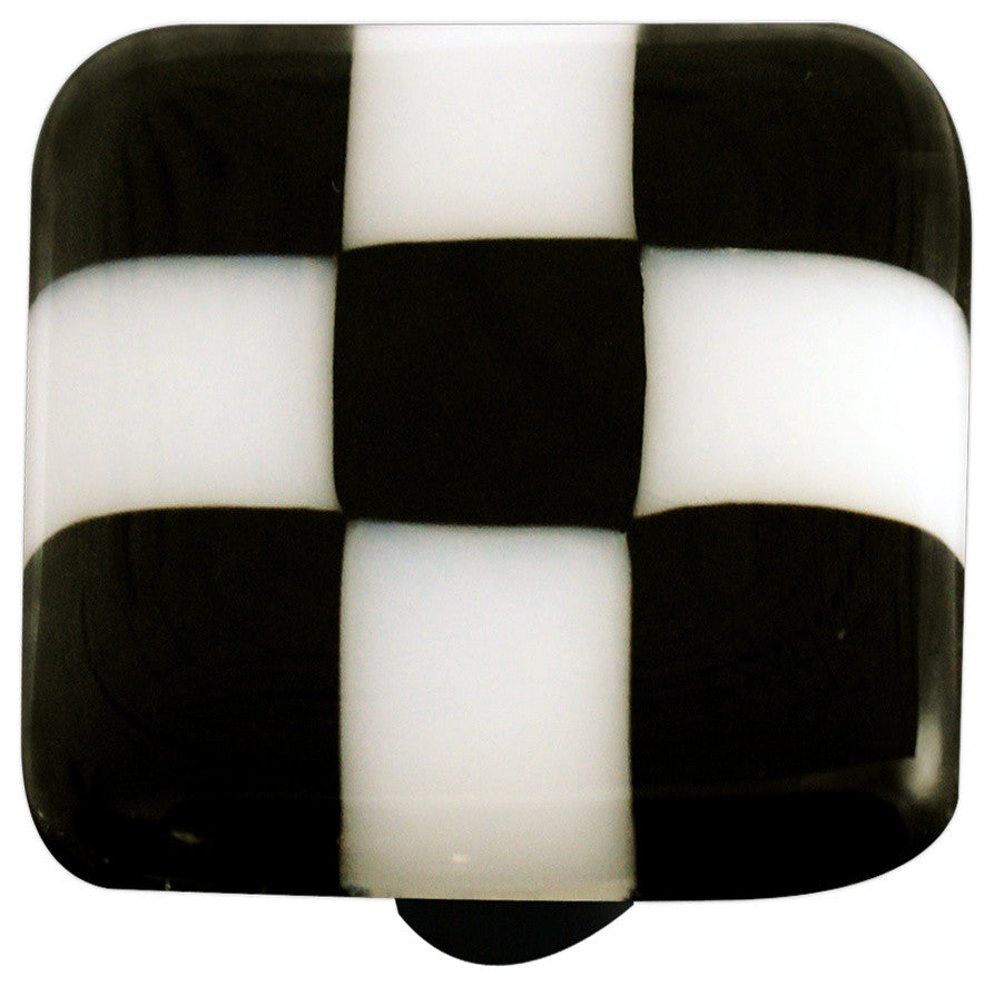 Art Glass Checked Knob, Alum Post, Black White Squares