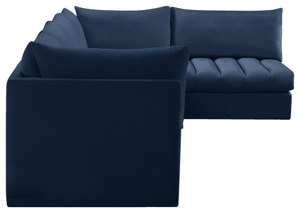 Jacob Velvet Upholstered 5-Piece L-Shaped Modular Sectional, Navy