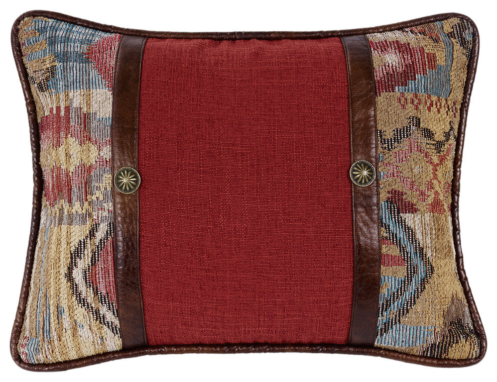 Oblong Pillow with Faux Leather Band and Concho