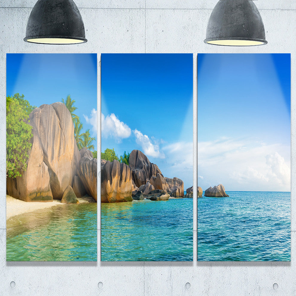 "Fantastic Seychelles Seashore" Metal Wall Art, 3 Panels, 36"x28"