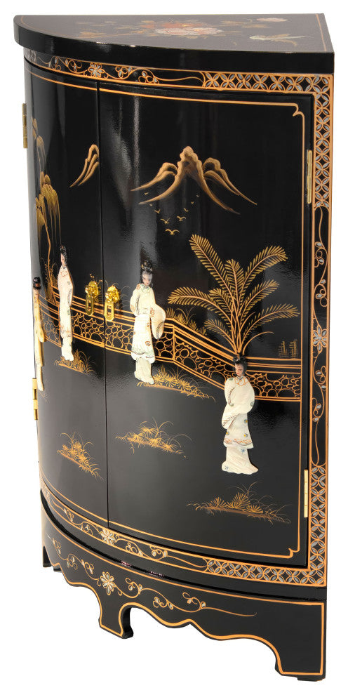 Black Lacquer Round Corner Cabinet Royal Ladies
