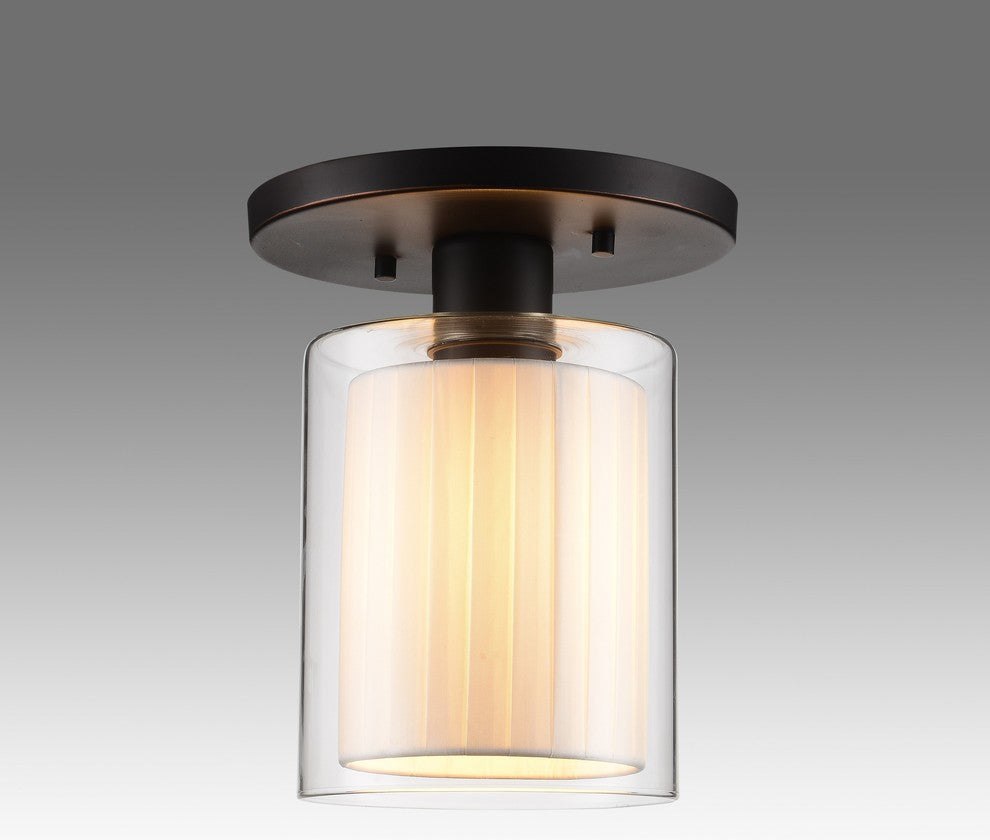 Alaina 1-Light Semi-Flush, Off-White Pleated Fabric Shade