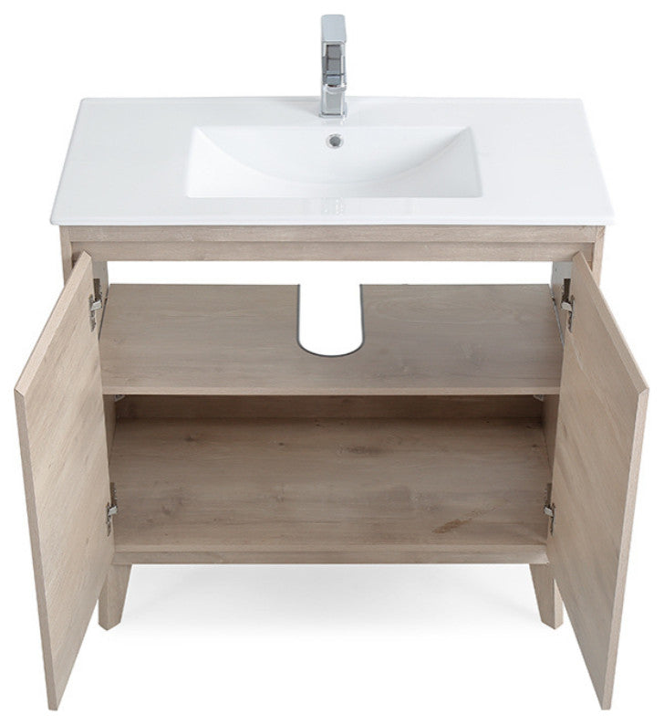 36" Modern Style Light Oak Wood Finish Zaren Single Sink Bathroom Vanity