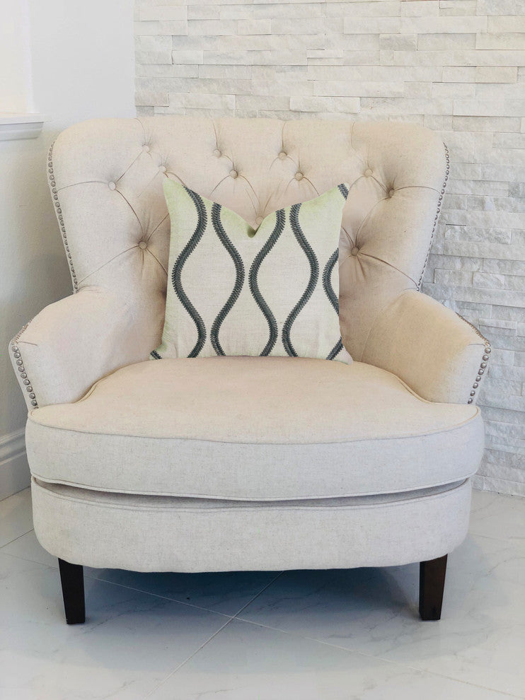 Bella Curve Green and Beige Luxury Throw Pillow, 24"x24"