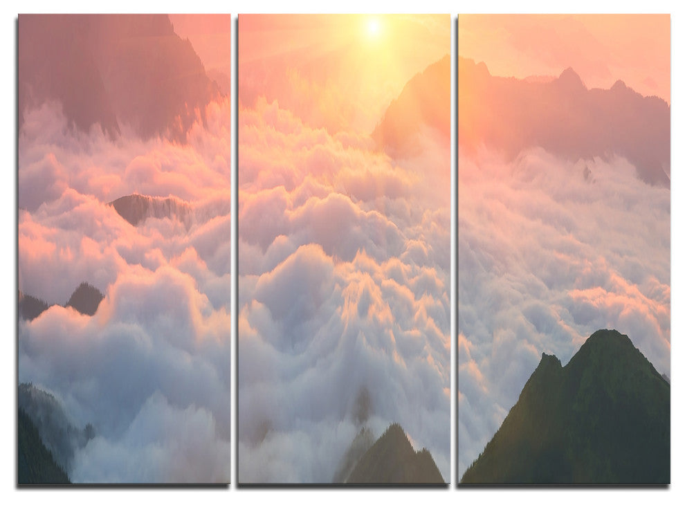 "Heavy Fog in Mountains Panorama" Canvas Art, 3 Panels, 36"x28"