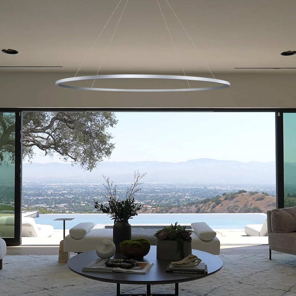 60" Tania ETL Certified Integrated LED Circular Adjustable Chandelier, Silver