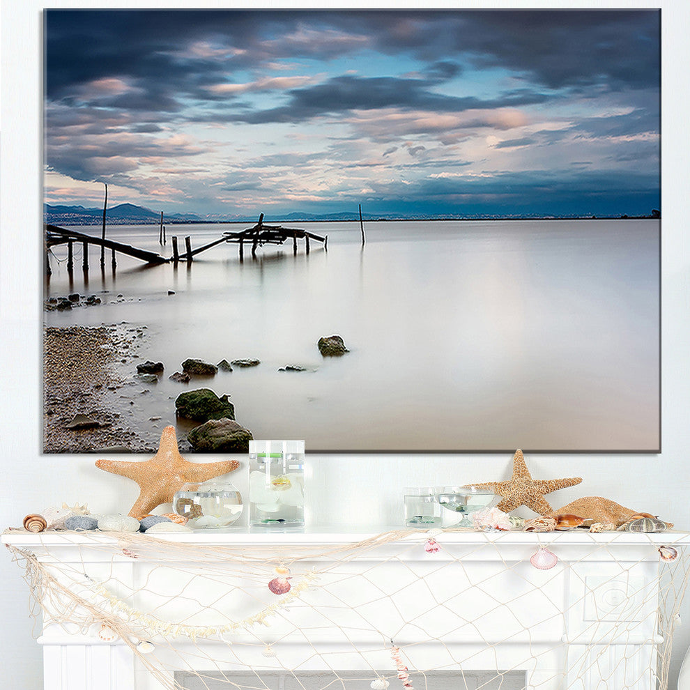"Magic Sunrise With Old Wooden Pier" Sea Pier Wall Art, 32"x16"