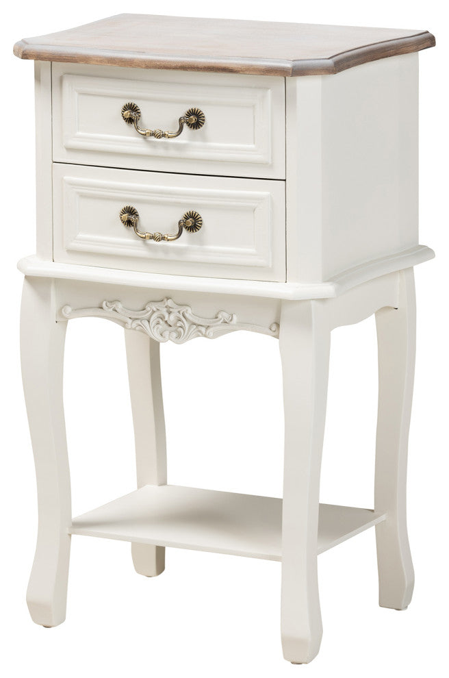 Glannant Country Cottage Two-Tone White and Oak 2-Drawer Wood Nightstand