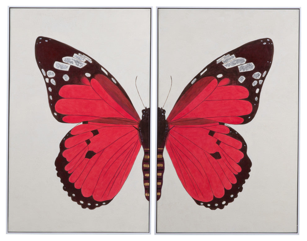 Butterfly Framed Canvas Set of 2 Red