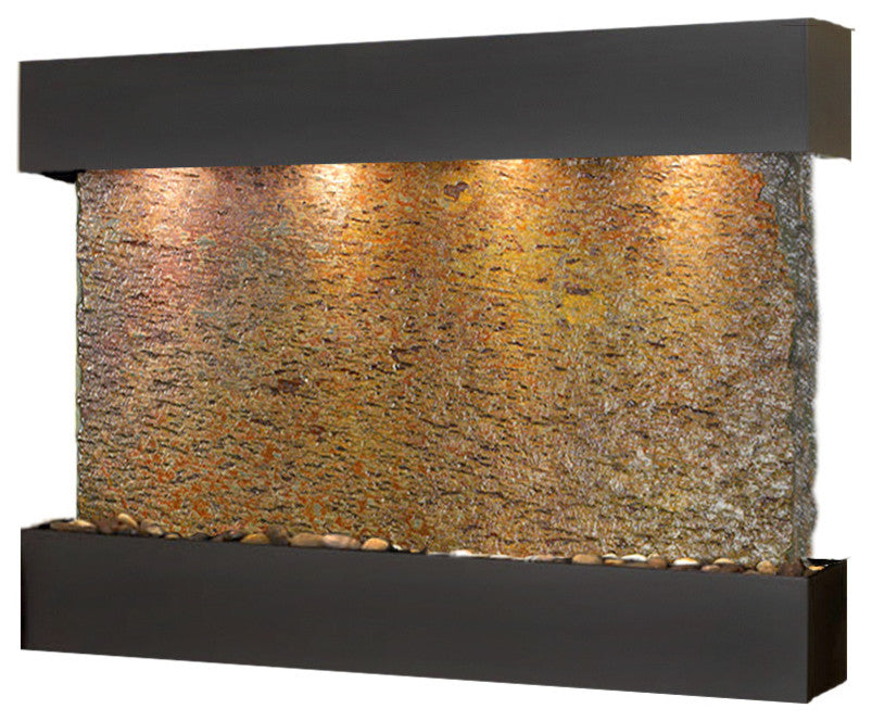 Sunrise Springs water fountain, Multi-Color Slate, Blackened Copper, Square