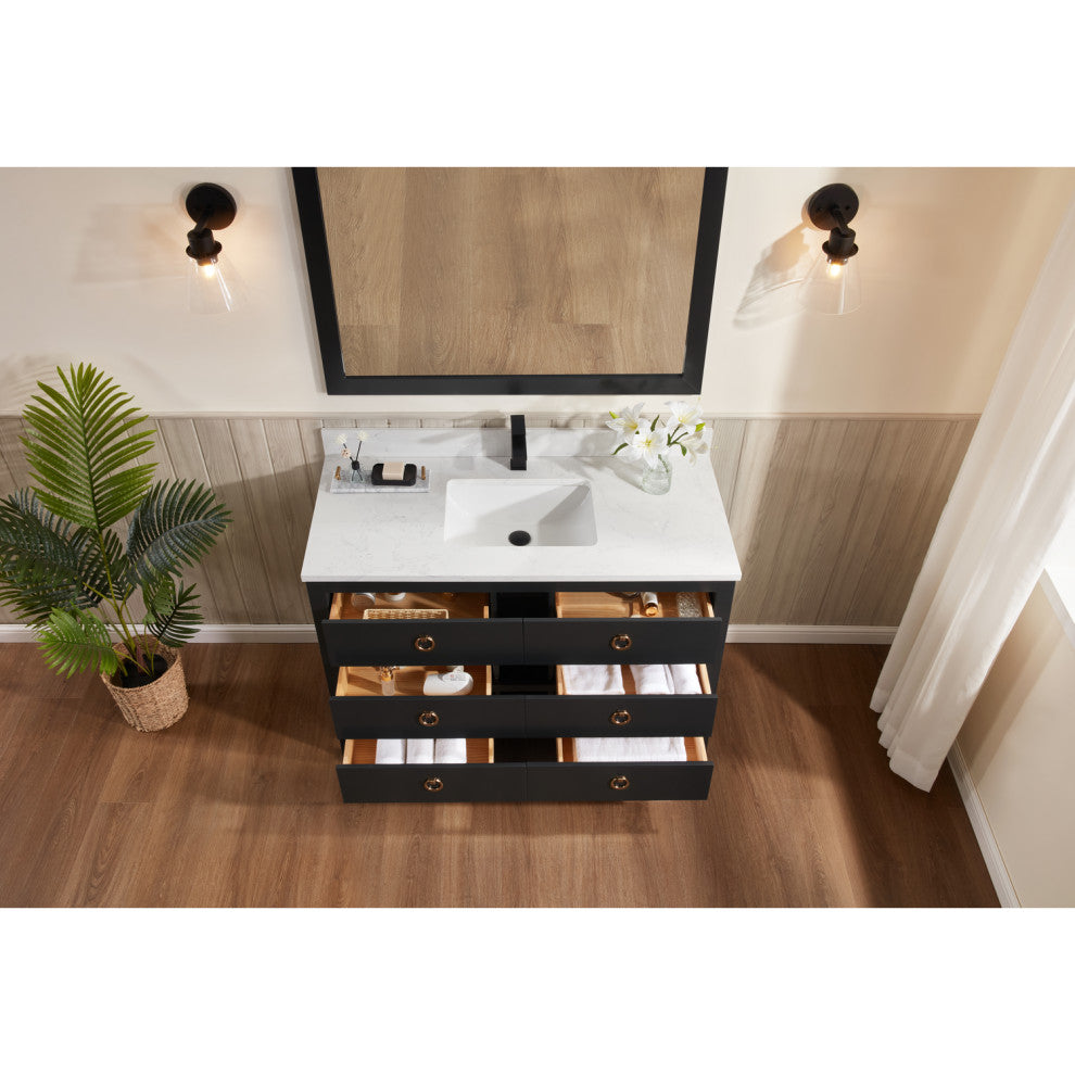 Legion Furniture WS2518 Series Bathroom Sink Vanity, Tricorn Black, 48", Artificial Stone Top, Single Sink