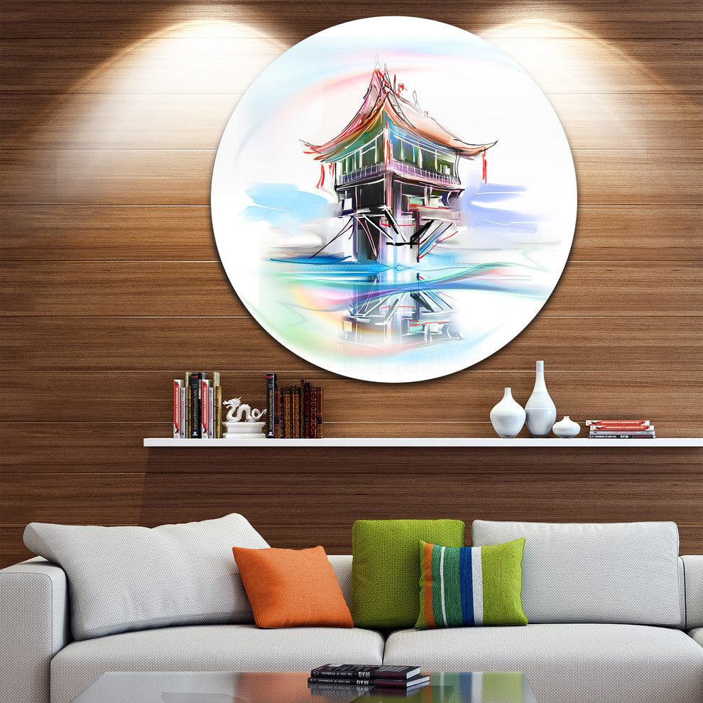 Pagoda In Vietnam, Digital Round Metal Wall Art, 11"
