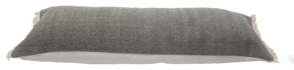 Charcoal Gray Solid Fringed Throw Pillow, 14" X 36"