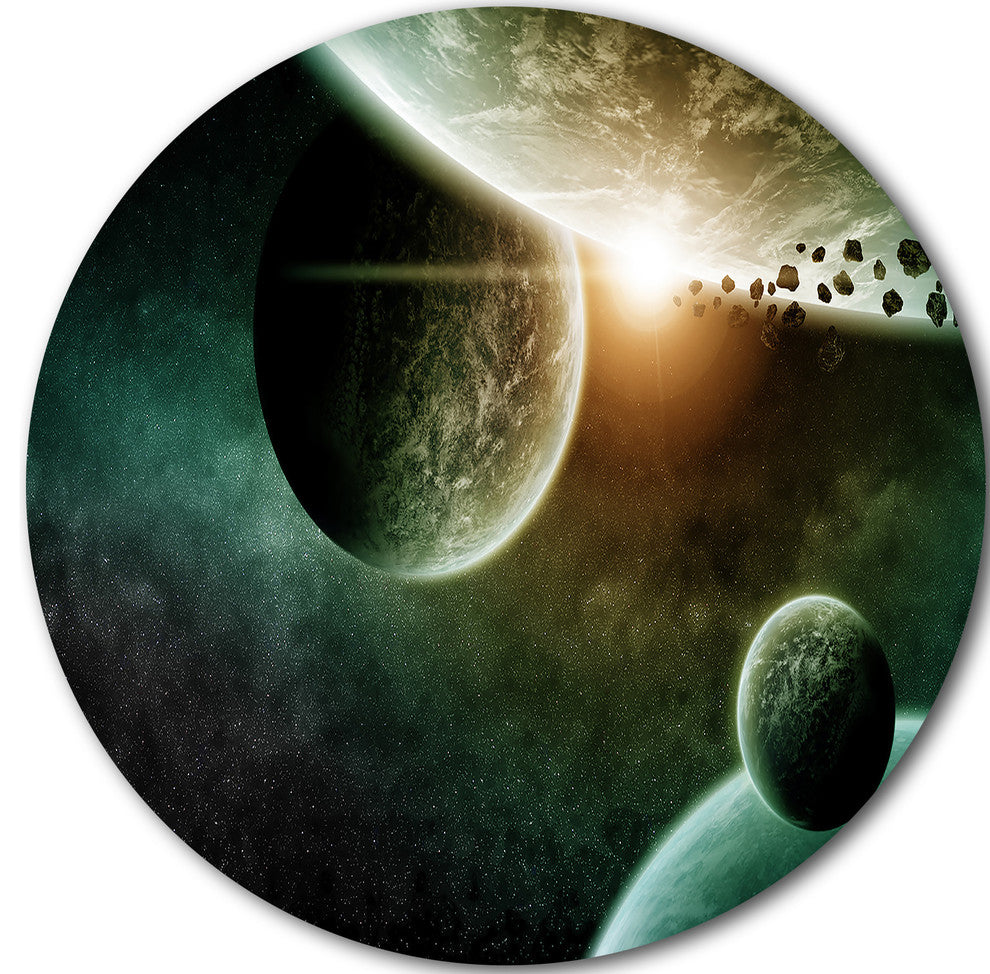 Space Planet Illustration, Contemporary Disc Metal Artwork, 36"