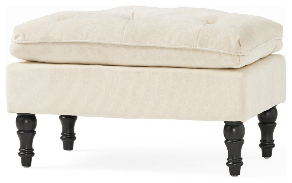 GDF Studio Cordoba Contemporary Button Tufted Fabric Ottoman, Ivory White