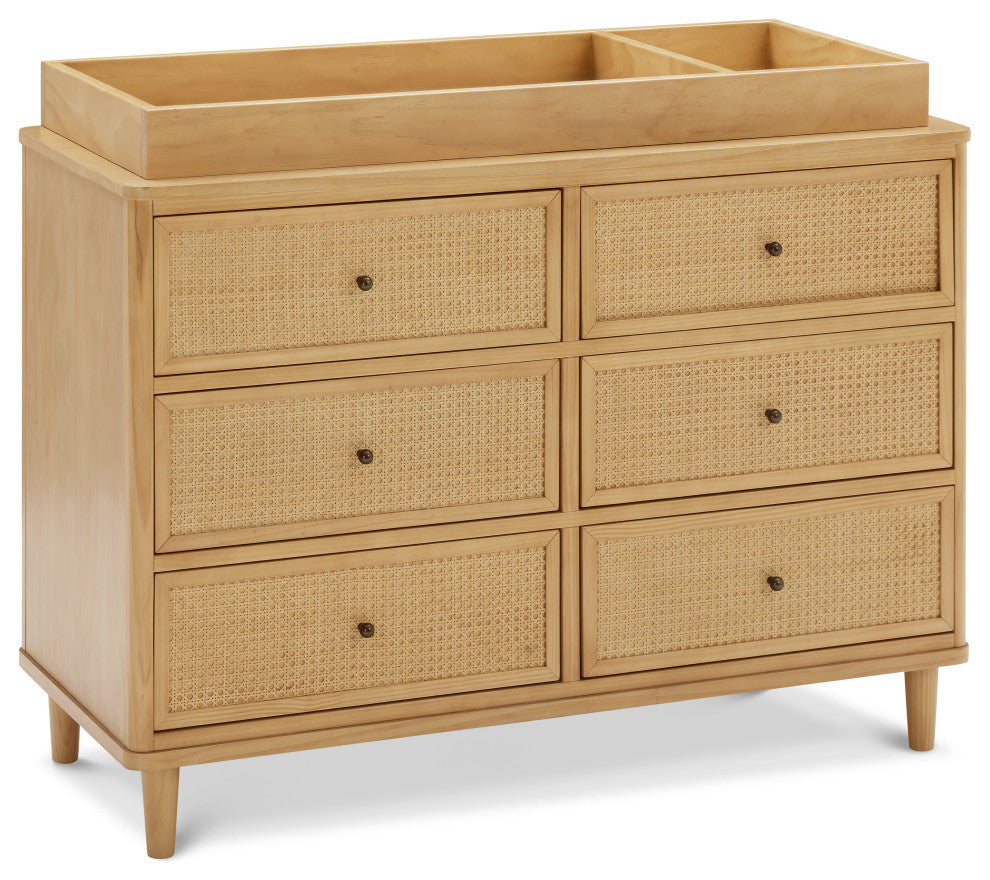 Marin With Cane 6 Drawer Assembled Dresser, Honey/Honey Cane