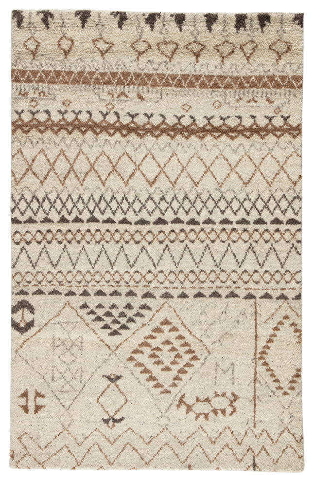 Jaipur Living Zamunda Hand-Knotted Geometric Cream/Brown Area Rug, 9'x12'