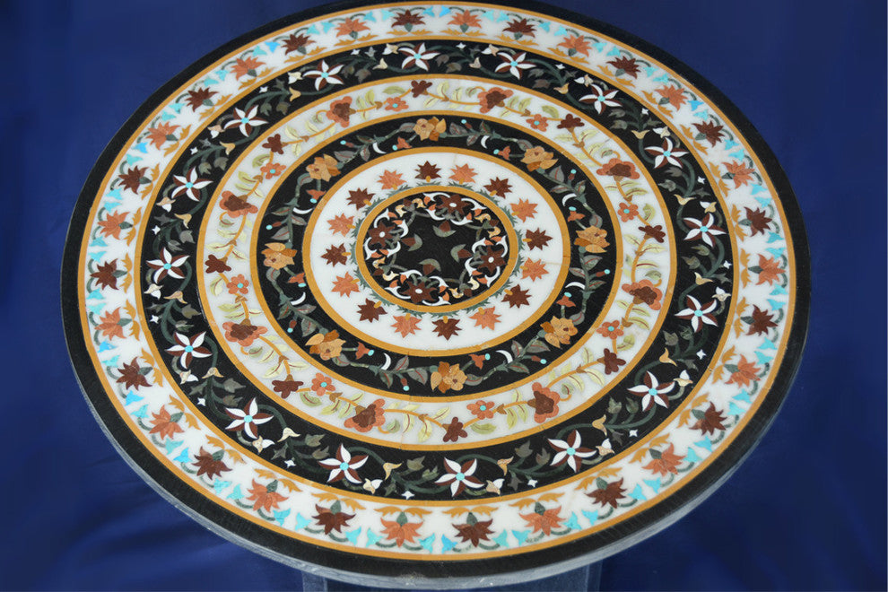 Concentric Black and White Marble Inlay Table