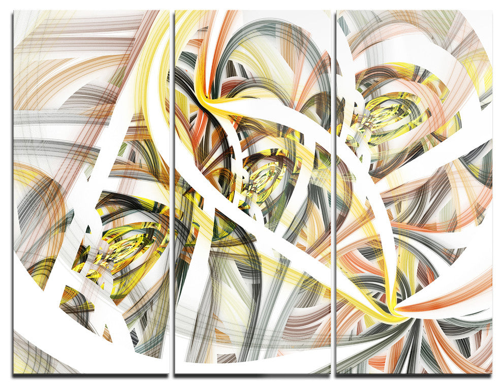 "Symmetrical Spiral Fractal Flowers" Digital Metal Wall Art, 3 Panels, 36"x28"