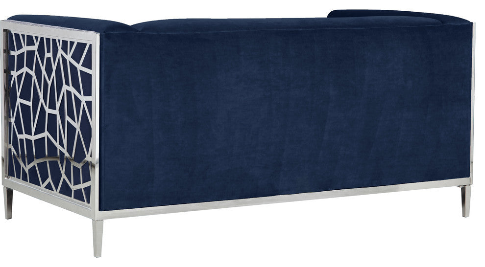 Opal Velvet Upholstered Loveseat, Navy