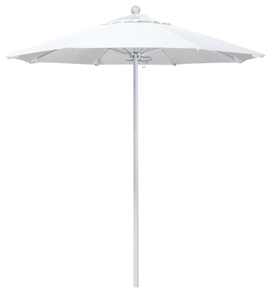 7.5' Matted White Push Lift Fiberglass Rib Aluminum Umbrella, Olefin, White