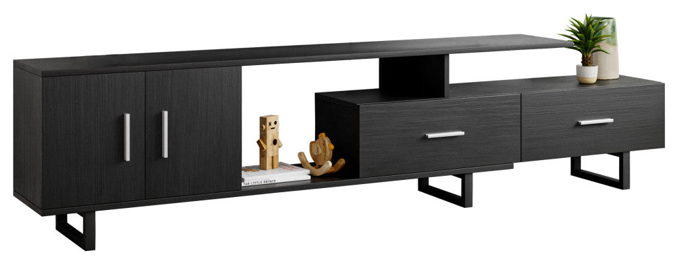 Avery 55-inch 2-Drawer 4-Shelf TV Stand in Steel, Phantom Gray