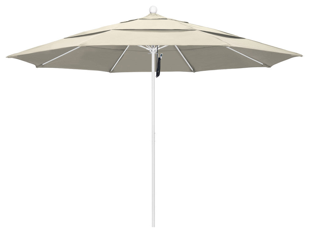 11' Fiberglass Umbrella With White Frame, Antique Beige, 11'