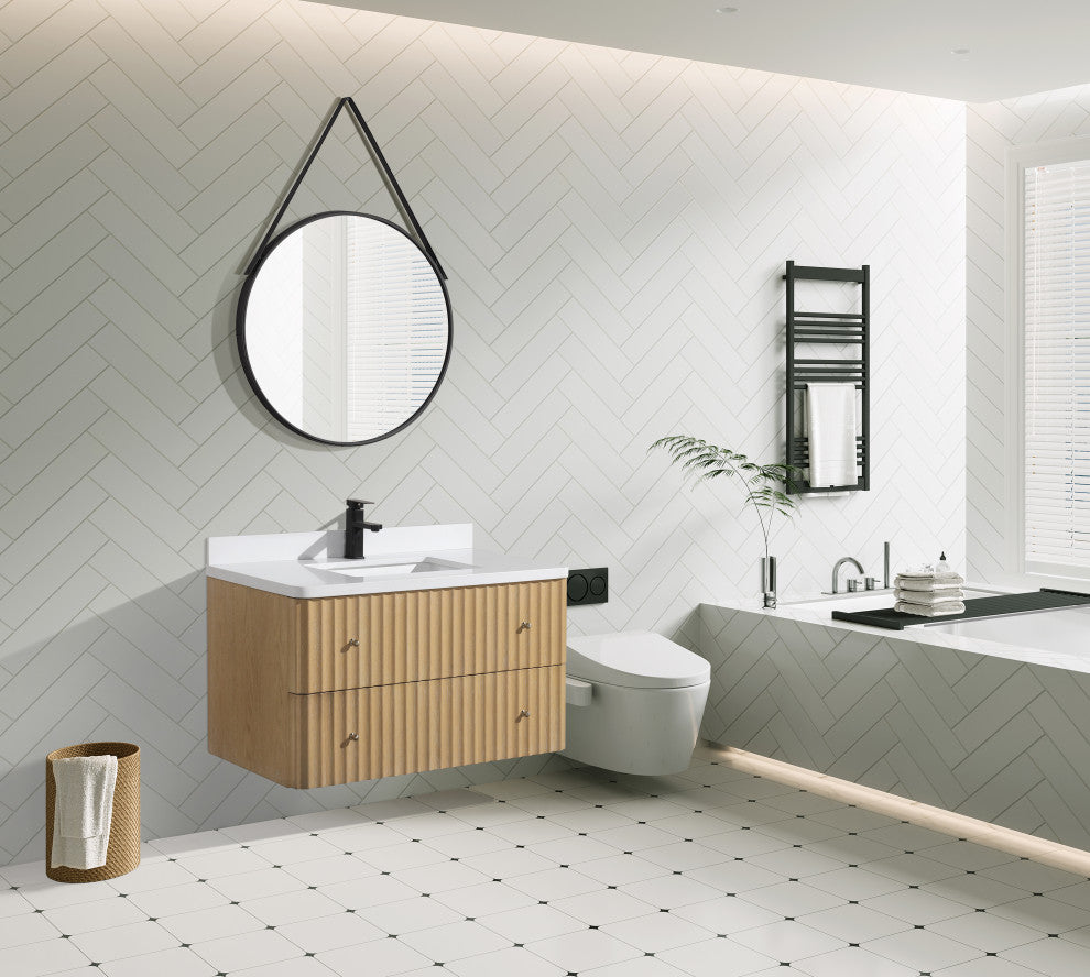 La Jolla Bathroom Vanity, Washed Oak, 36", Single Sink, Floating