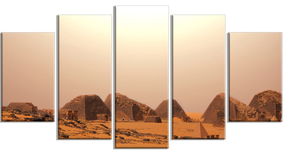 Beautiful Meroe Pyramids in Sudan, Landscape Canvas Art, 60"x32", 5 Panels